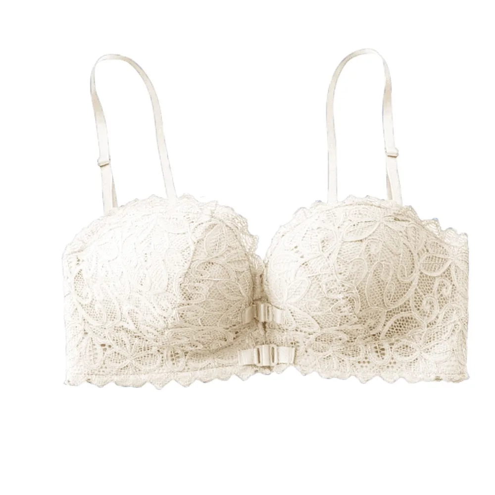 

Beautiful Back Deep V Front Button Bra Push-Up Anti-sagging Wireless Bra Underwear Lace Gathered Bra Comfortable Wear