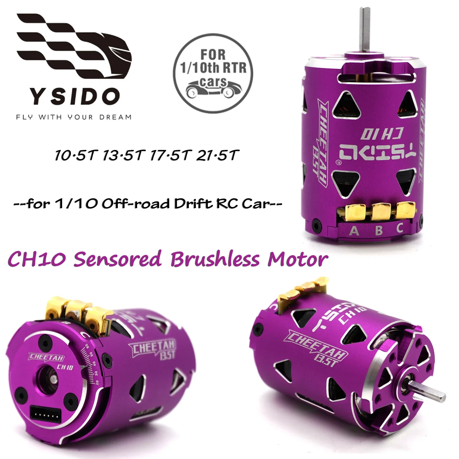 RoRuSYSIDO CH10 540 Sensored Brushless Motor 10.5T 13.5T 17.5T 21.5T 3.175mm Shaft For Traxxas SCX10 1/10 Offroad Drift RC Racin