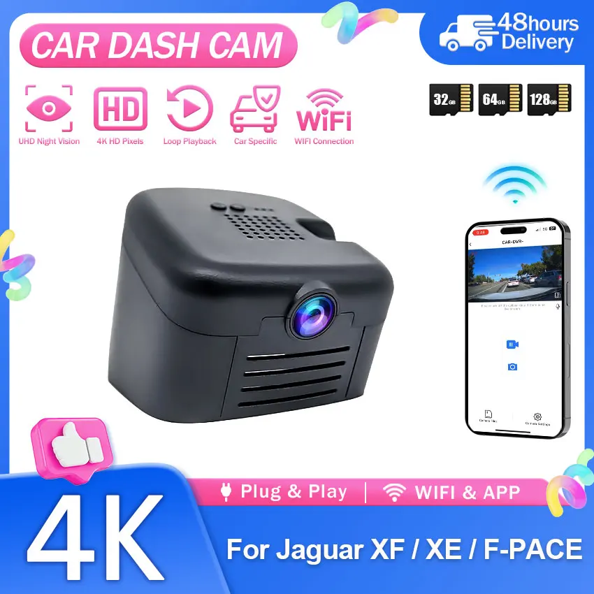 UHD 4K 2160P DVR Dash Cam Car Video Recorder Night Vision For Jaguar XF(X260), XE(X760), F‑PACE / Range Rover Evoque, Velar