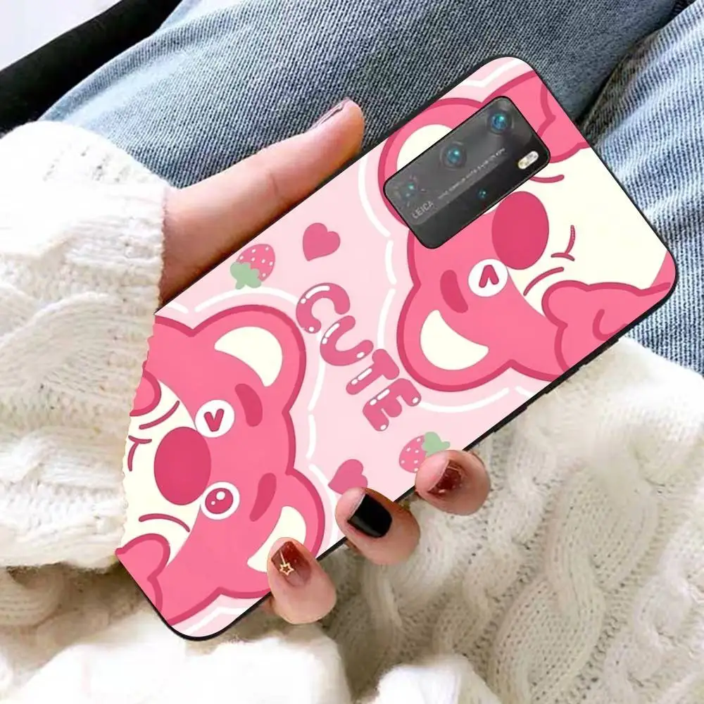 귀여운 로츠오 핑크 곰 만화 평면 전화 케이스 화웨이 P 8 9 10 20 30 40 50 프로 라이트 P스마트 아너 10 라이트 70 메이트 20라이트용