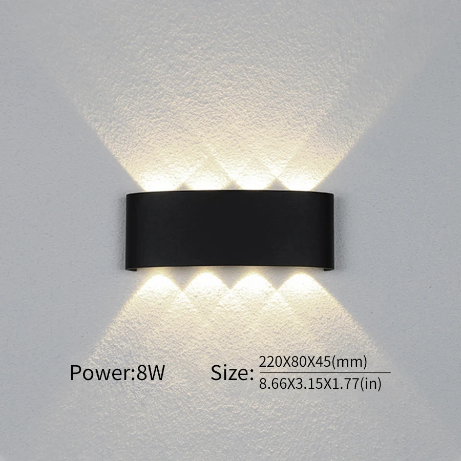 NONE LED-Wandleuchte für den Außenbereich, 2 W, 4 W, 6 W, 8 W, 10 W, AC85–265 V, nach oben und unten, weiß, schwarz, modernes Licht für Zuhause, Garten, Schlafzimmer, Flur 10