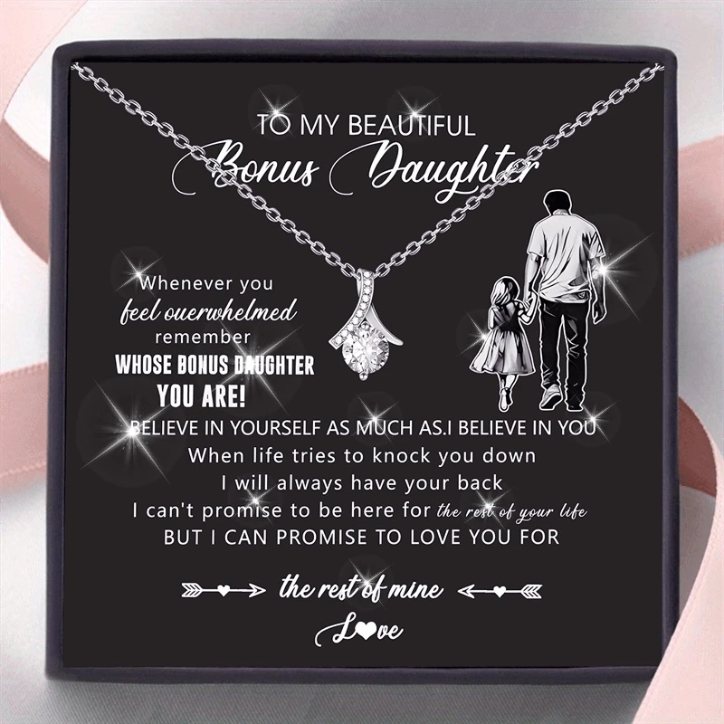 مجموعة هدايا أنيقة على شكل قلادة Stepdaughter هدية للابنة مع بطاقة شخصية مثالية لعيد الميلاد وحفلات الزفاف وعيد الميلاد #1