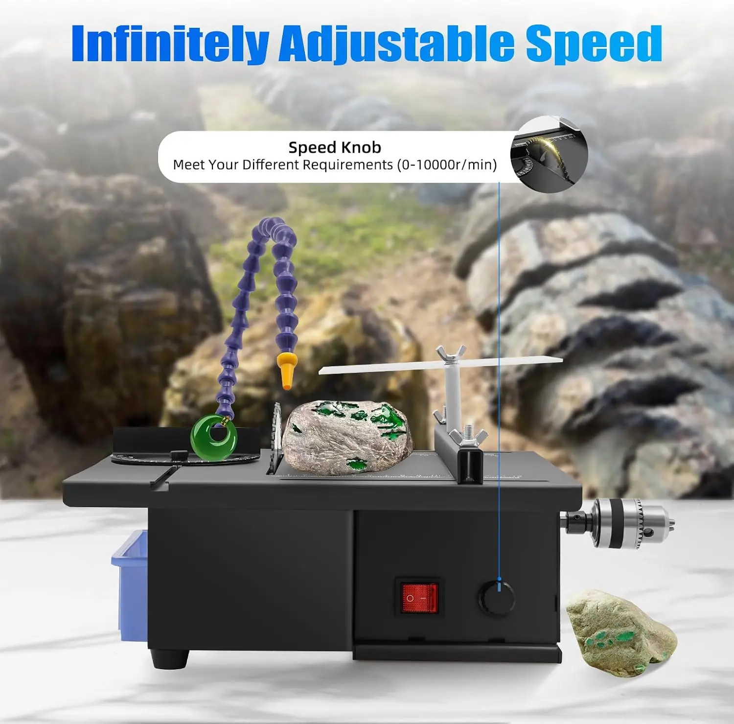 NEW Rock Saw for Cutting Rocks, 1850w Jewelry Polisher Grinder, Adjustable 0-10000rpm Lapidary saw with Cooling System Cold-Rolled Steel Construction for Gem, Jade, Woodworking - view 6