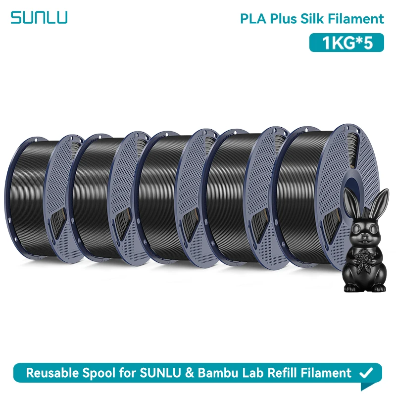 SUNLU PLA Seiden-3D-Filament 1,75 mm Glänzende Seidenstrukturen Sauber Aufgewickelt PLA Plus 3D-Druckmaterial mit Wiederverwendbarer Spule 1KG*5