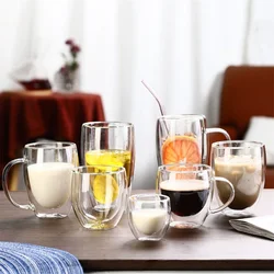 250/350/450ml Double Wall High Borosilicate Glass Mug With Lid Heat Resistant Tea Milk Lemon Juice Coffee Water Cup Drinkware