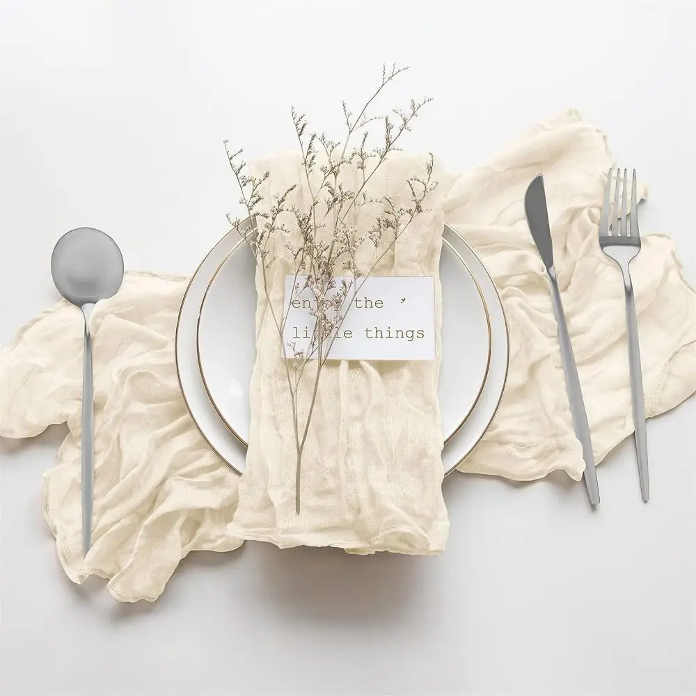 

Party Supply Table Decoration Gauze Napkin Reusable Thin Cotton Napkin Vintage Soft Placemats Wedding