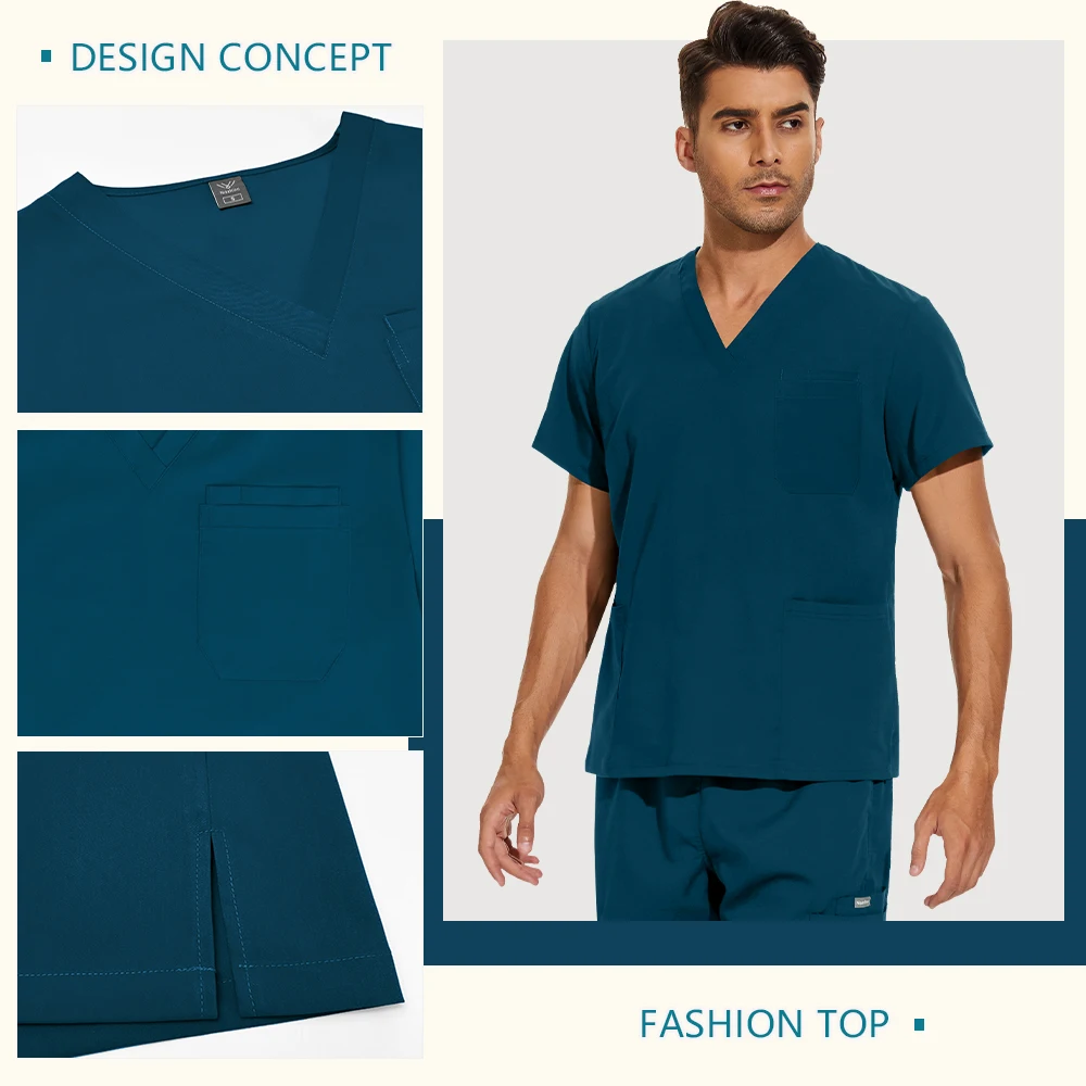 Roupa de trabalho clínica enfermeira uniforme feminino bolso médico esfrega conjunto calças jogging conjunto médico cirurgia macacão masculino pet beleza workwear