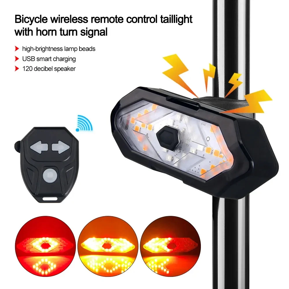 

Bicycle Turn Signal Light Wireless Remote Control USB Charging Rear Bike Tail Lights for MTB Road With Horn 120 Decibel Speaker