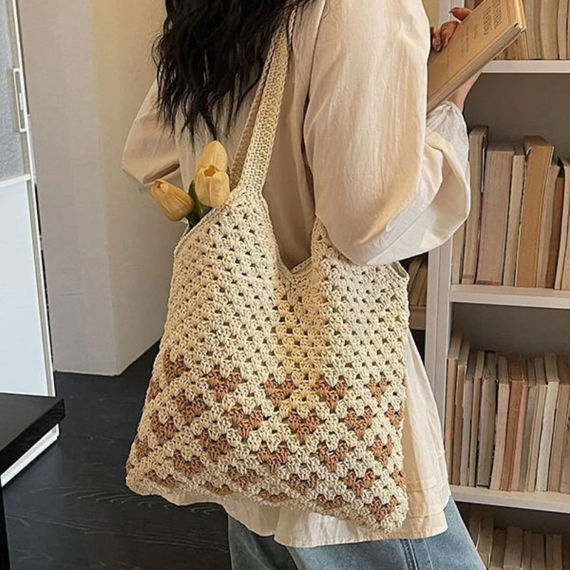 New Summer Straw Crochet Bag Leisure Vacation Weave Girls Shoulder Bag Casual Beach Women's Handbags Ladies Travel Totes