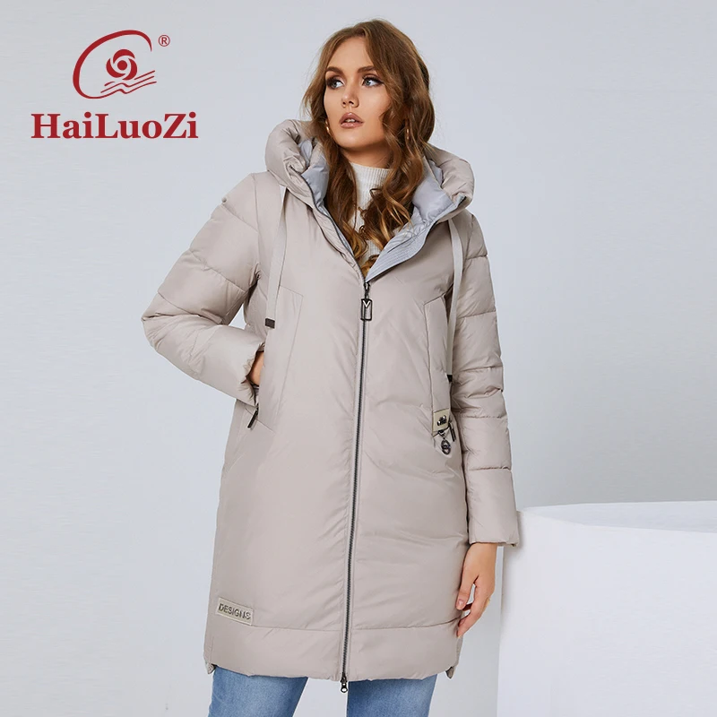 HaiLuoZi 2022 nuova giacca da donna Plus Size moda cappotto da donna di media lunghezza cappuccio spesso classico Casual invernale con cerniera parka 6017