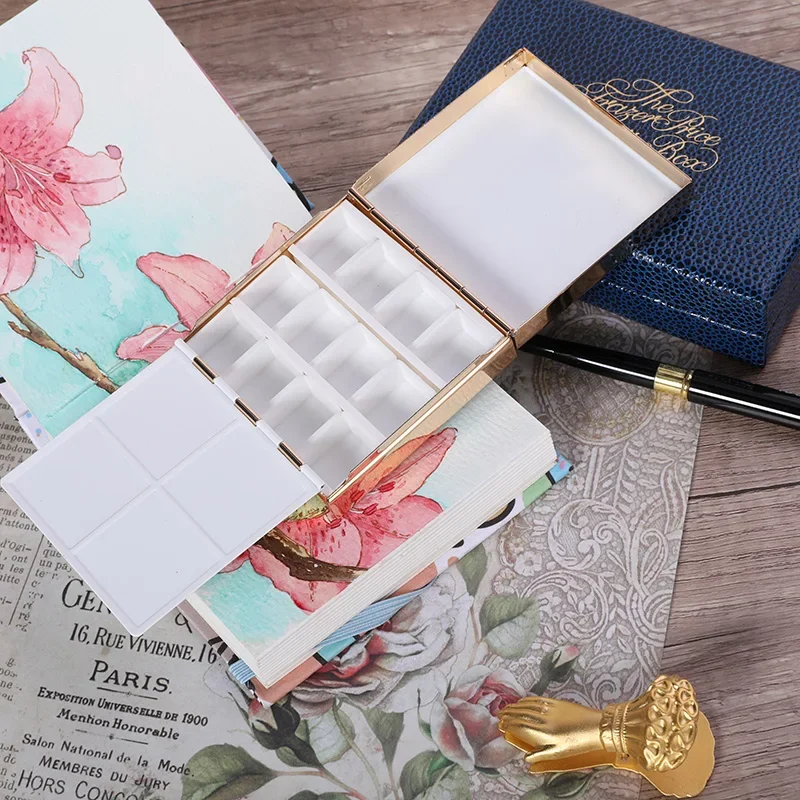 

Brass Electroplated Watercolor Box Multi-functional Portable High Quality Travel Sketch Watercolor Pigment Metal Subpackage Box