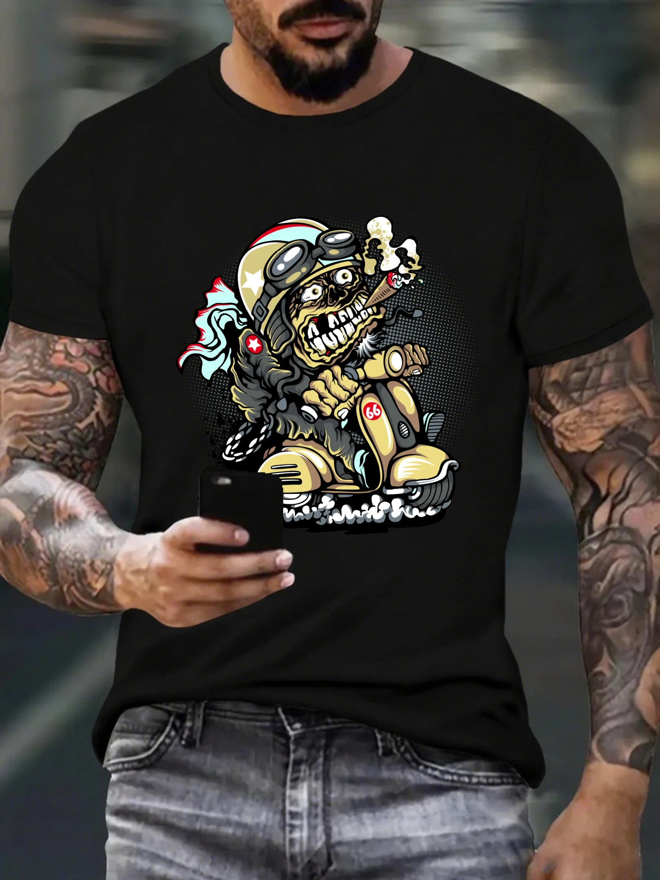 

Vintage Green Monster Graphic T-Shirt for Men, Sci-Fi Gothic Short Sleeve Tee, Monster Alien Print Tops