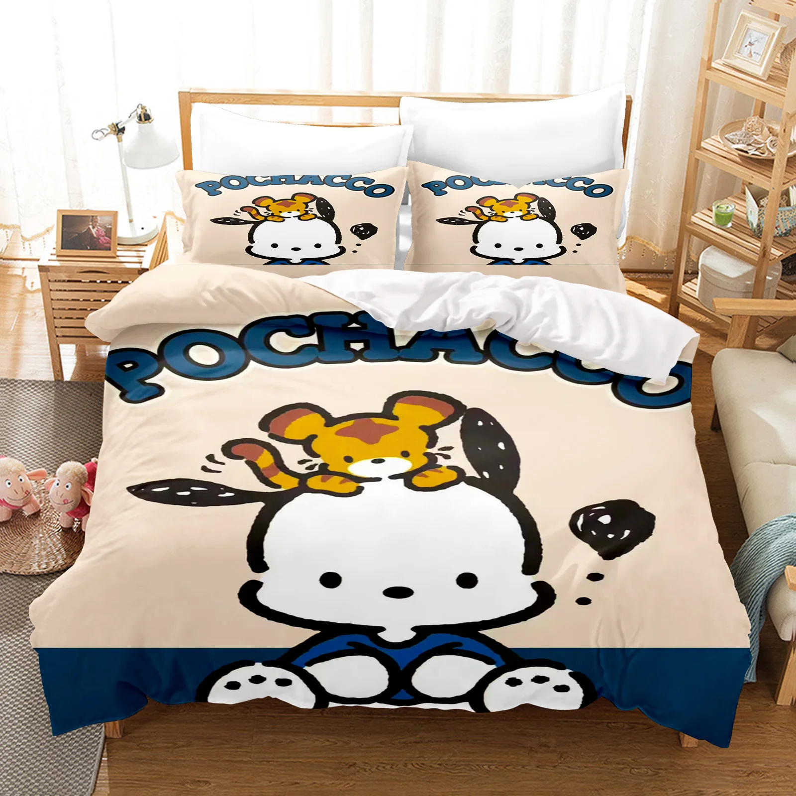 Pochacco Sanrio Pug Bedroom Duvet Cover Set Bedding Comforter Sets  Children'S Bedding Set 3-Piece Christmas Decorations home