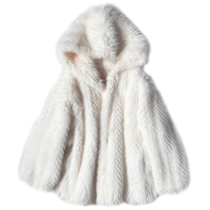 Cross-border European and American new big hooded fur winter popular  jacket women's clothing large size loose plush clothes