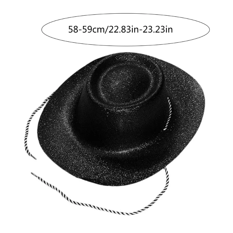 Adults Glittering Powder Cowboy Hat Hiphop Wide Brim Sparkling Plastic Fedora Unisex for Stage Costume Dancers Rapper