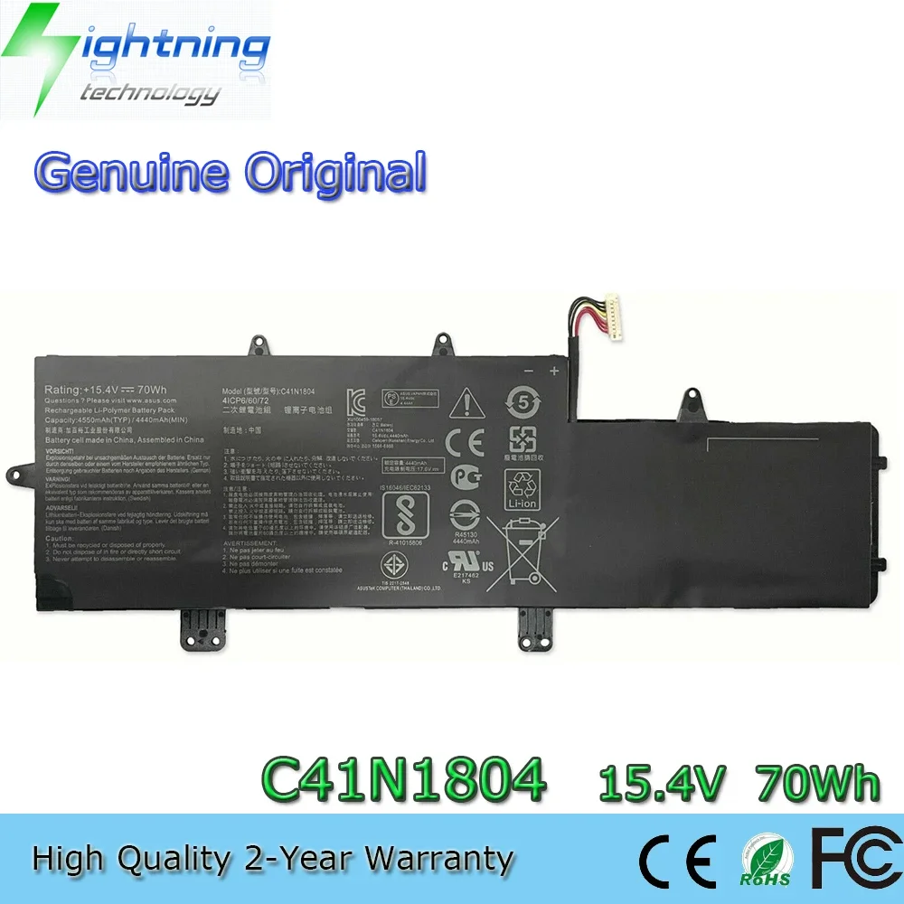 New Genuine Original C41N1804 15.4V 70Wh Laptop Battery for Asus ZenBook Pro 14 UX450FD UX450FD-1A UX450FDX UX480FD 4ICP6/60/72