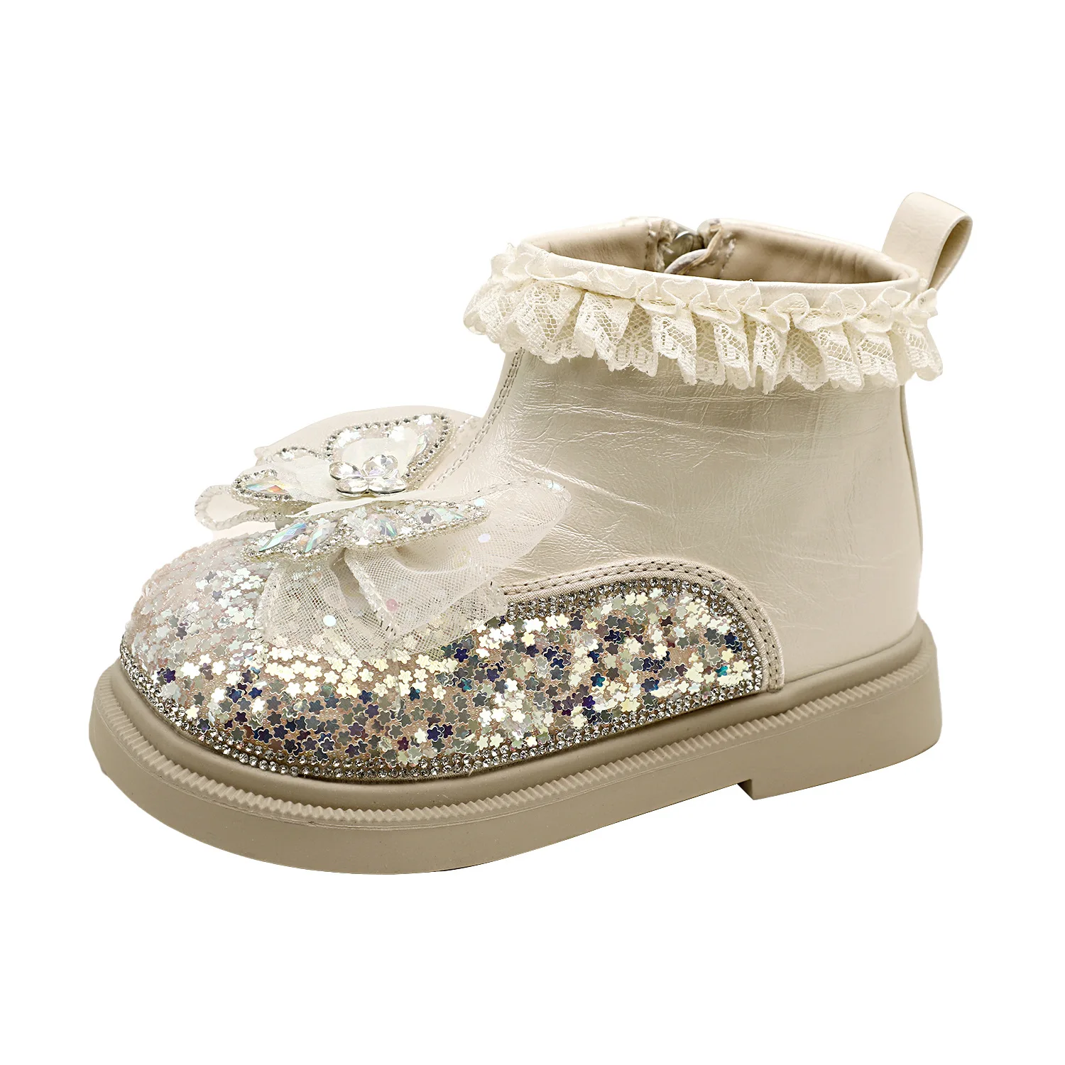 

Winter New Children's Princess Boots Toddler Kids Girls Flocked Short Boots with Rhinestone Bow
