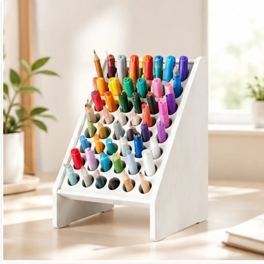 45-Slot Desktop Pen Organizer Multi-Functional Storage Box Space-Saving Office Marker Holder Pen Storage Box Marker Organizer