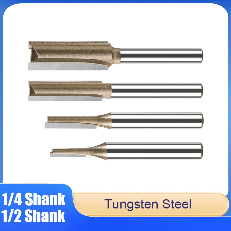 

1/2" & 1/4" Shank Straight Shank Diamond Double-Edged End Mills, Speed-Controlled Router Engraving & Trimming Woodworking Tools