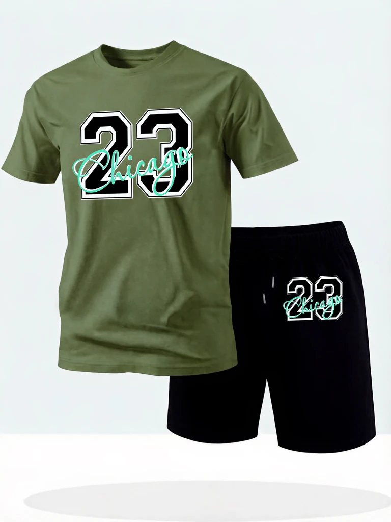 

Chicago Number 23 Printing Casual Summer Tees & Shorts For Male Suits Basics O-Neck Streetwear Cotton Daily Running Short Sleeve
