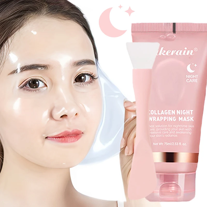 Night Collagen Wrapping Peel Off Mask with Brush Moisturizing Rejuvenation Brightening Firming Facial Mask Gel Repair Cream 75ml