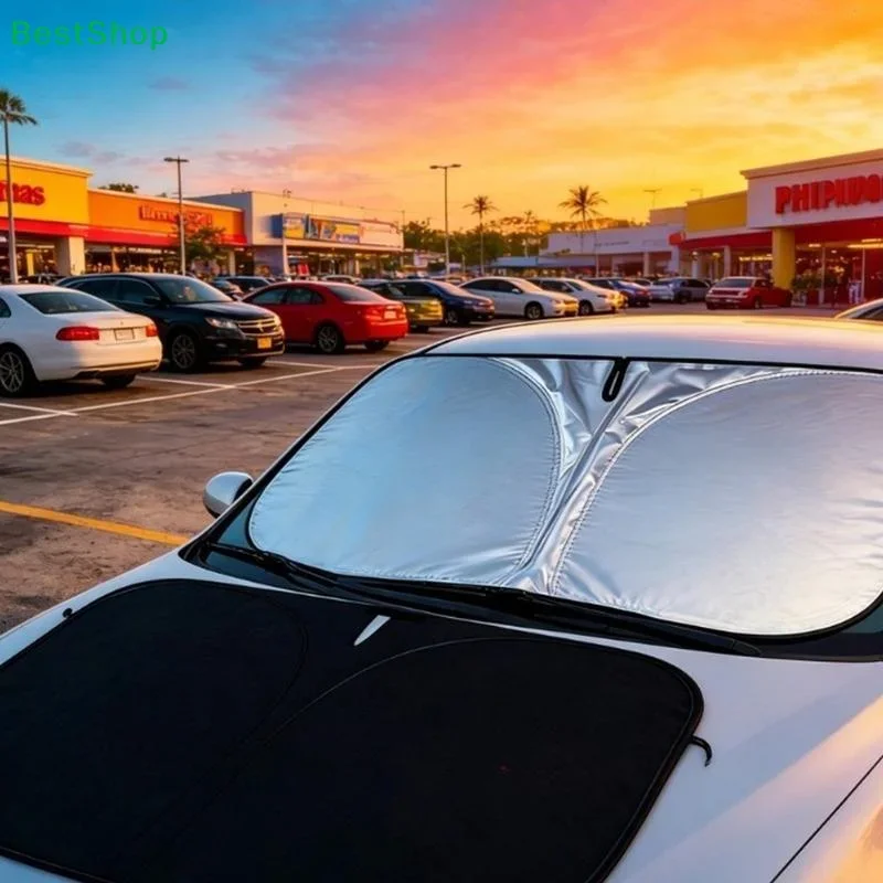 Foldable Car Windshield Sun Shade UV Block Heat Insulation Front Window Visor with Mirror Cutout Universal for Cars SUVs