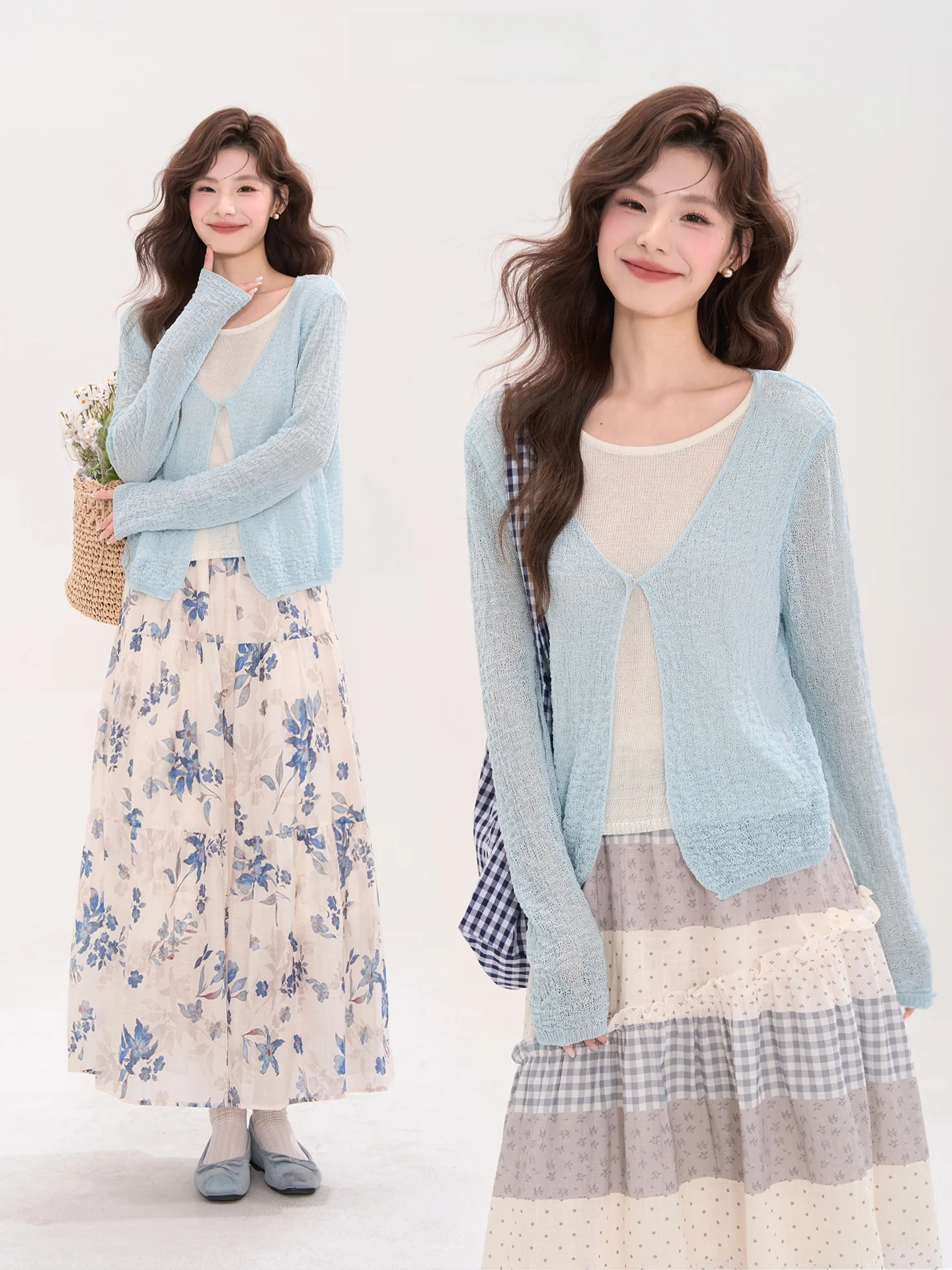 

Island Romance Knitted Open Cardigan Top Women's Spring Faion Splice Aosphere Heme Window Flower Field Casual Sle Long ...