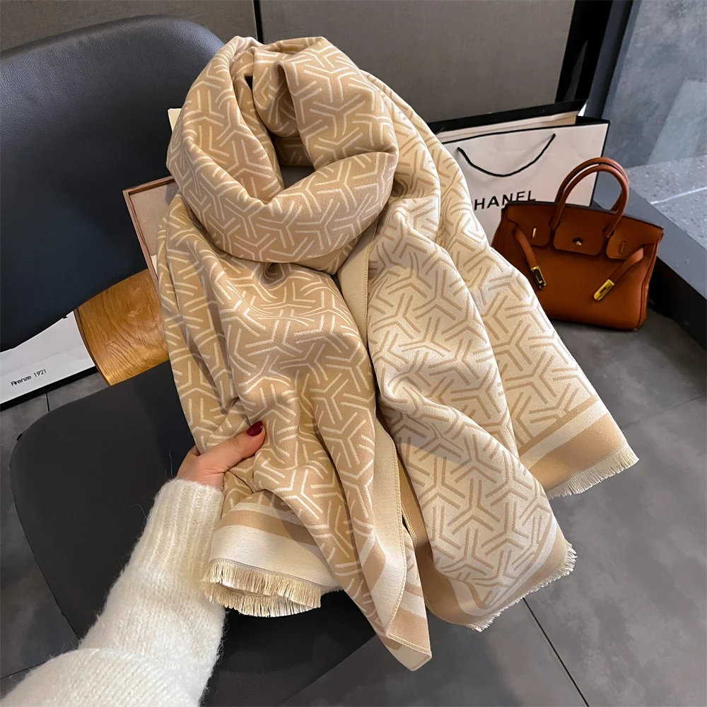 

Новая зимняя шаль, шарфы, накидка 2025, дизайнерский кашемировый шарф, женский теплый модный женский пончо из пашмины, шейный платок, бандана Echarpe