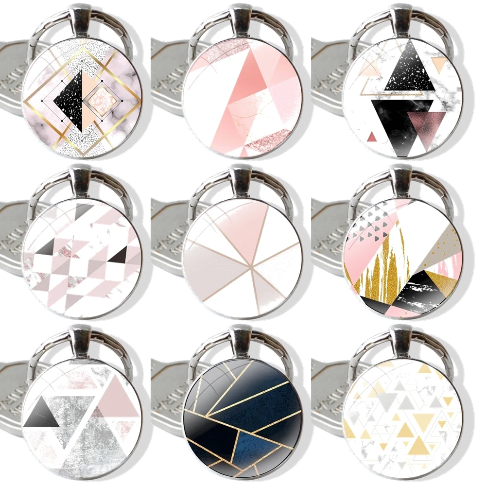 Keychain Handmade Glass Cabochon Key Ring Holder Pendant Key Chains Luxury marble shape triangle