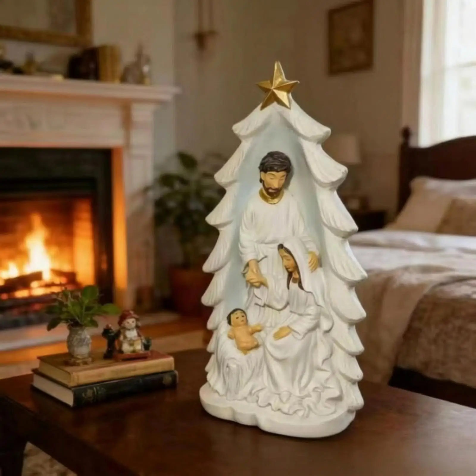 Family Figurine Featuring a Sculpted Fir Compact Statue Lightweight for Mantel