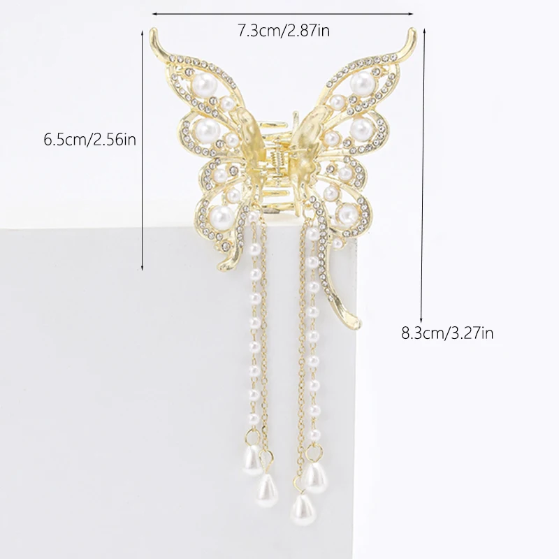 Vintage Butterfly Hair Clip with Faux Pearl Rhinestones and Tassel for Women, Perfect Valentine\'s Day Gift