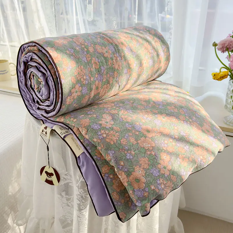 Small Fresh Summer Quilt, Double Gauze Cool Blanket, Wind Vintage Floral Air Conditioning, Bed Linen, Bedroom Thin Quilt