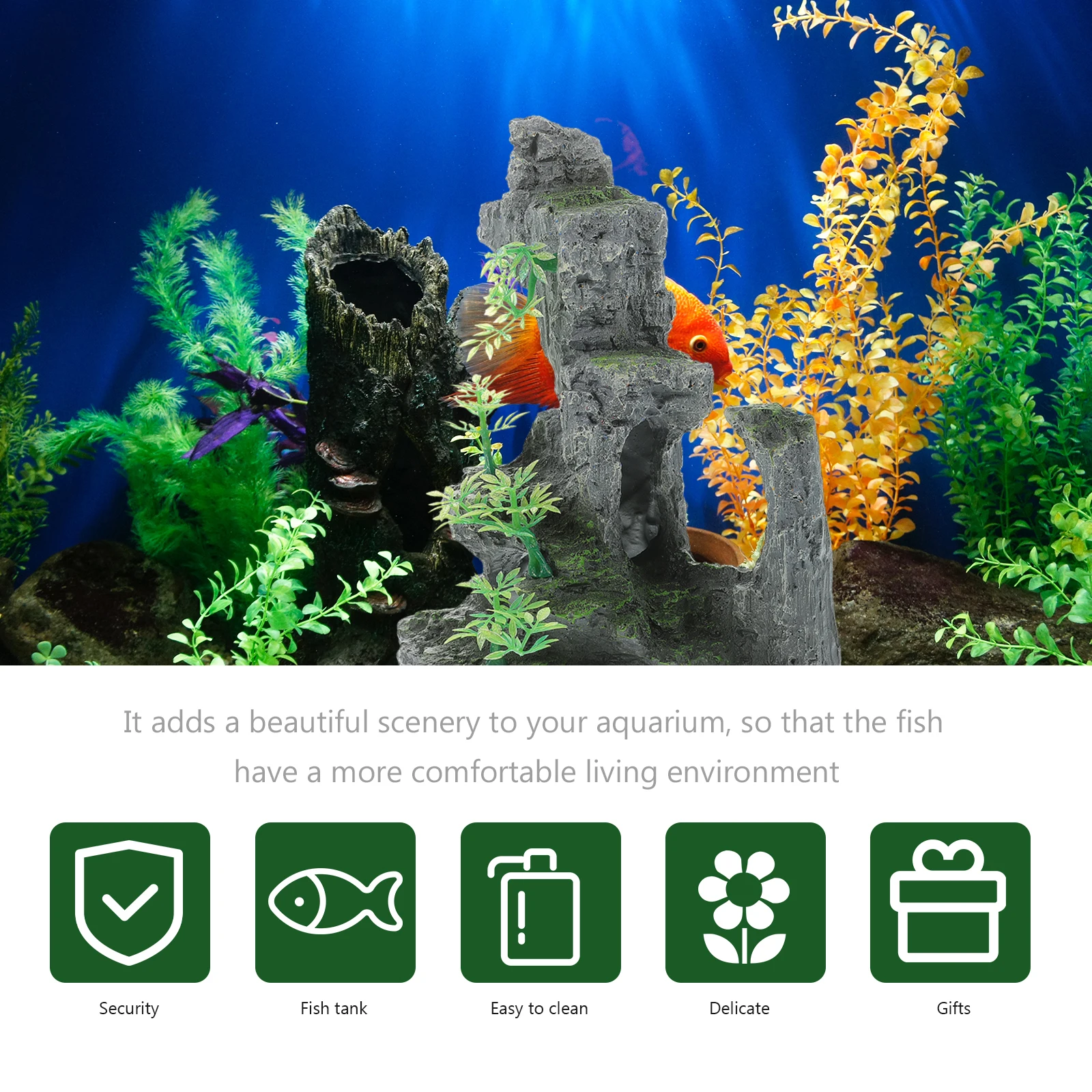 

1Pcs Aquarium Decoration Rockery Ornament Unique Design Exquisite Details Durable Fish Tank Accessory Green Landscape Adornment