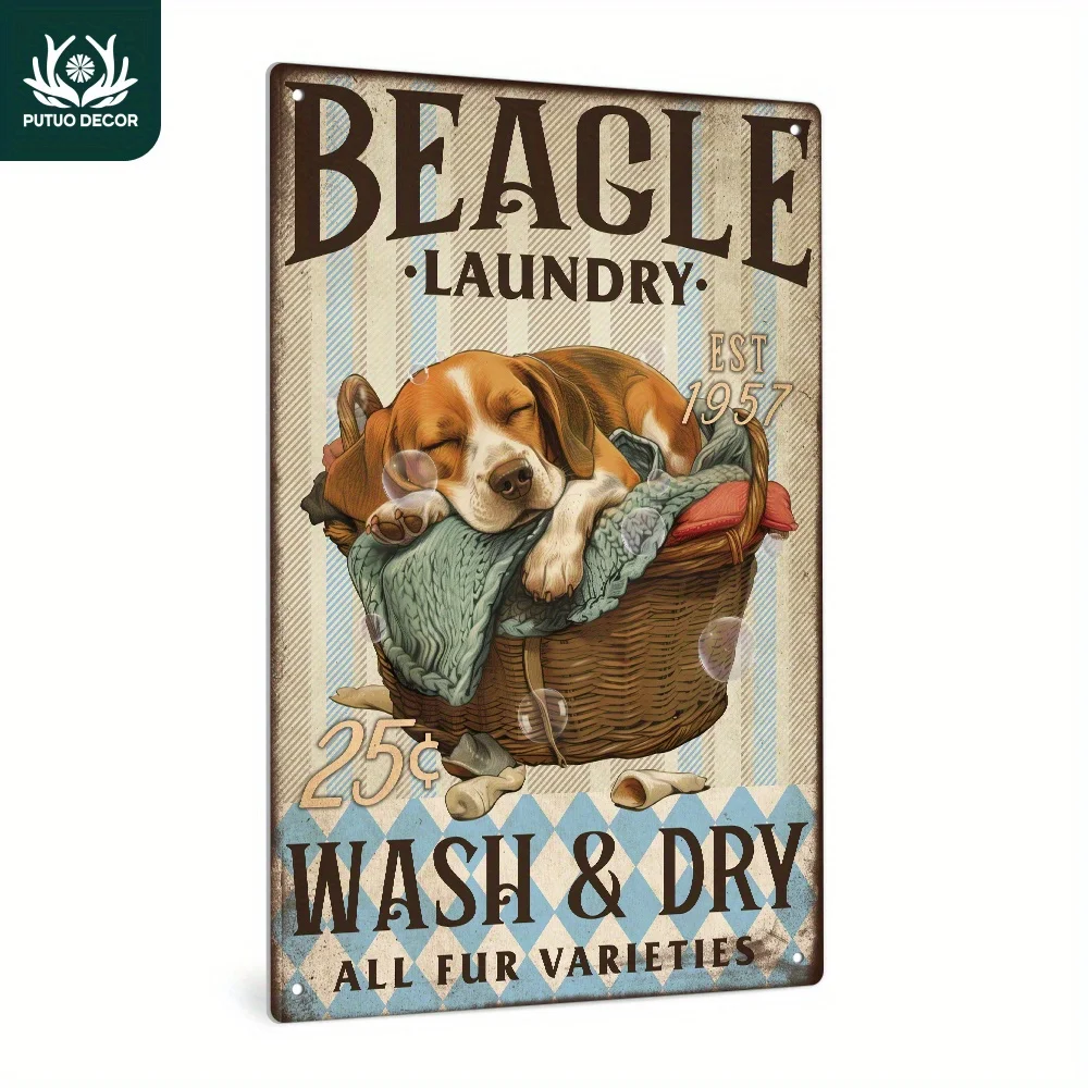 Vintage Beagle Laundry Sign: 1957 Established, 25¢ Wash & Dry, All Fur Varieties, Wall Art for Home, Farmhouse, Laundry Room,