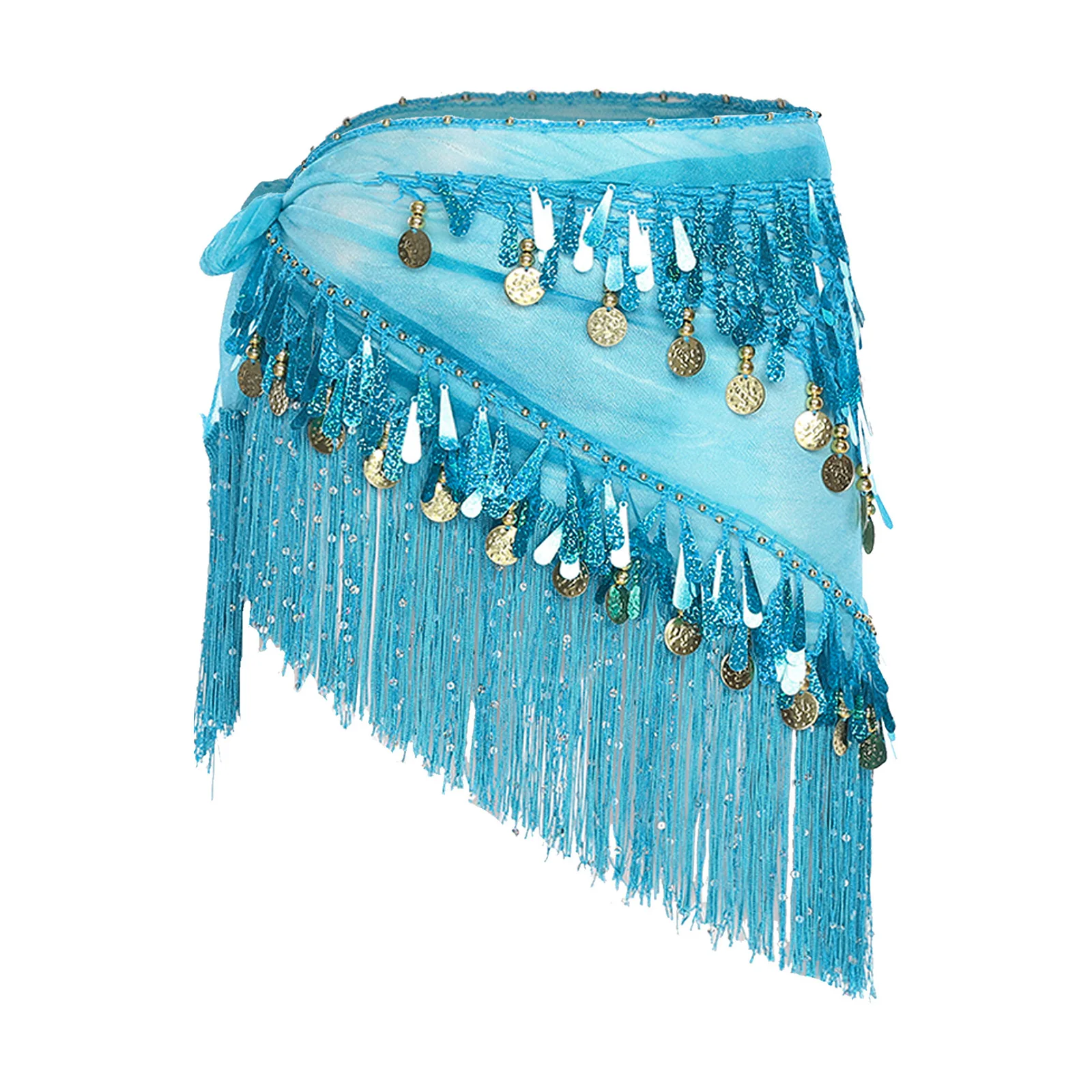 Buikdans Hippe Sjaal Vrouwen Latin Dansvoorstelling Kostuum Glanzende Lovertjes Kwastje Prachtige Hanger Driehoek Hippe Rok Danskleding