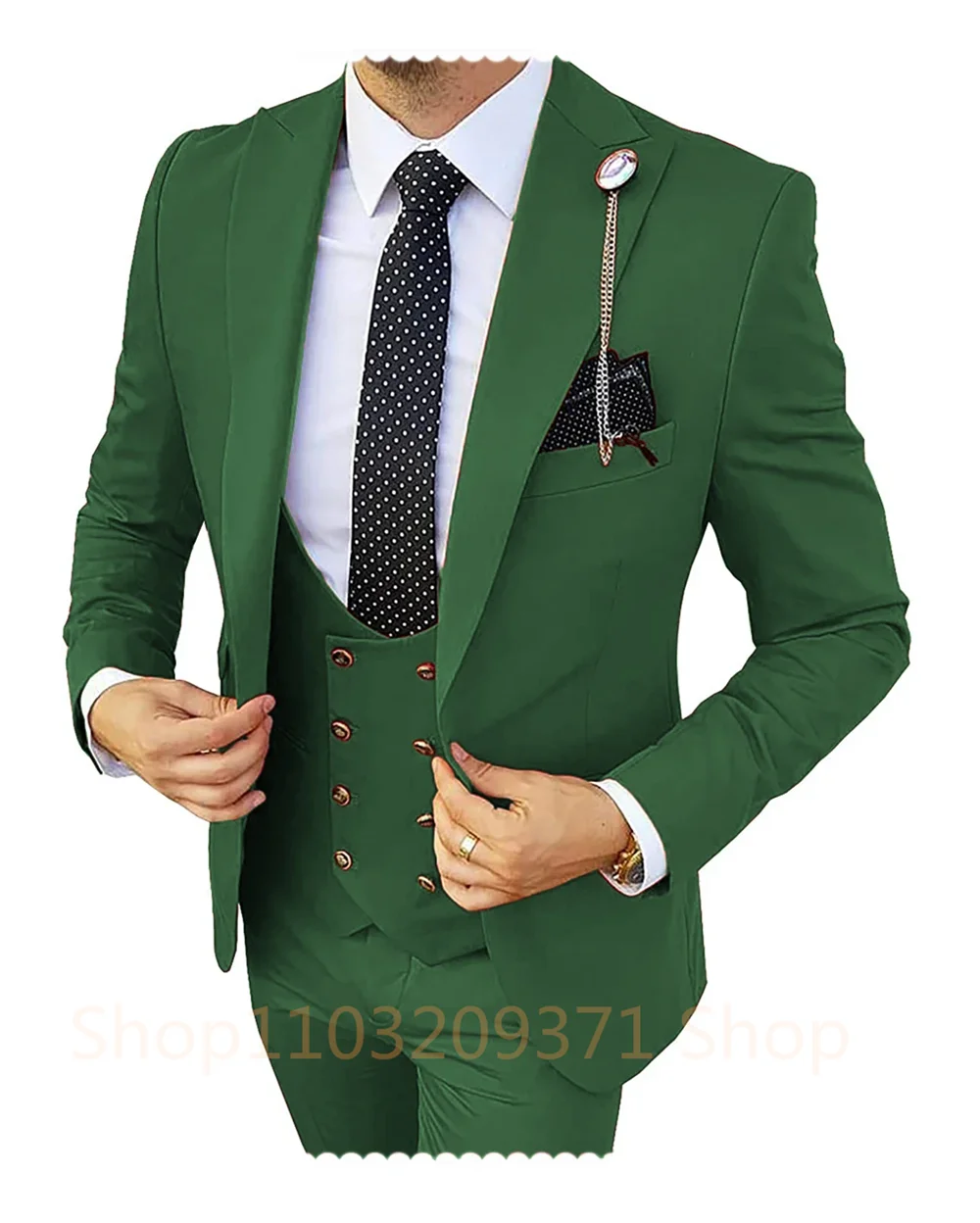 Khaki Men\'s Suits 3 Pieces Wedding Business Suits Groom Tuxedos Slim Fit Peaked Lapel Blazer Vest Pants Formal Men Suits