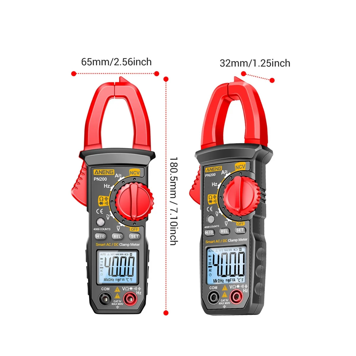 Imagem -03 - Digital Clamp Meter dc ac 600a Corrente 4000 Contagens Multímetro Amperímetro Testador de Tensão Carro hz Capacitância Ncv Ohm Teste Aneng-pn200