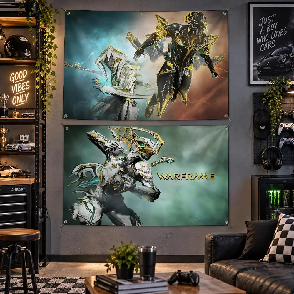 Game Sci-Fi Action Warframe Flags Fan Flag Banner Outdoor Camping Backyard Lawn Garden Patio Party Decor Gift