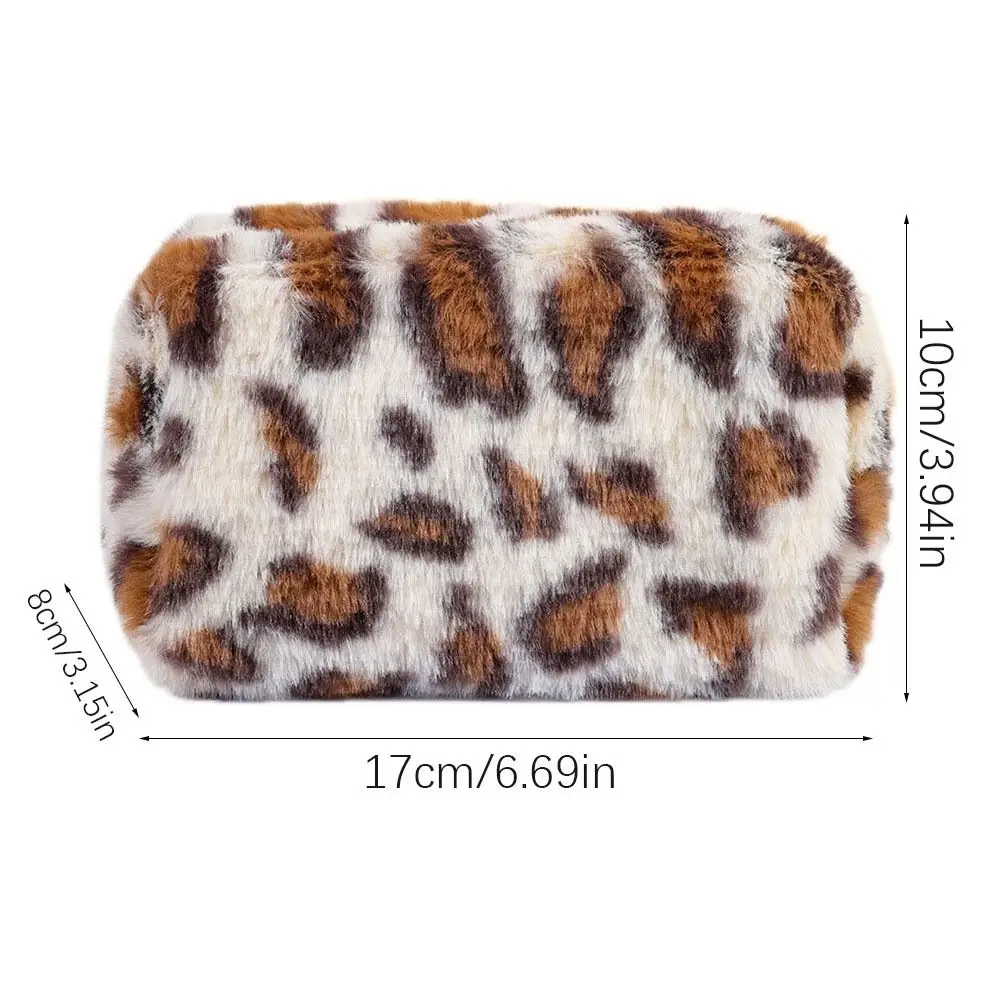 Borsa per il trucco in peluche di alta qualità borsa da toilette di grande capacità con stampa leopardata Organizer da viaggio portatile con cerniera