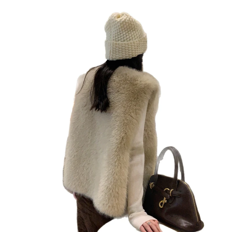 Faux Fur Women Vest Coats Jackets V Neck Sleeveless Coat Thick Warm Y2k Streetwear Jacket Elegant Work Outerwear Autumn Winter 5