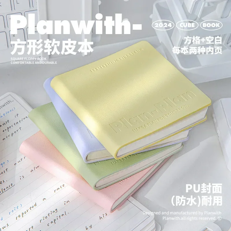 Daily Notebook Undated, Square Softcover Compact Portable Notepad, Aesthetic Journal Travel Stamp Writing Note