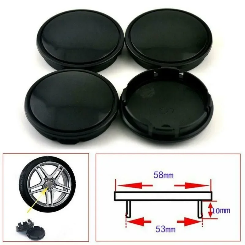 4pcs 58mm/53mm Car Wheel Centre Hub Cap ​ABS Plastic Black Auto Wheel Hub Center Hats High Quality Automobiles Replacement Parts