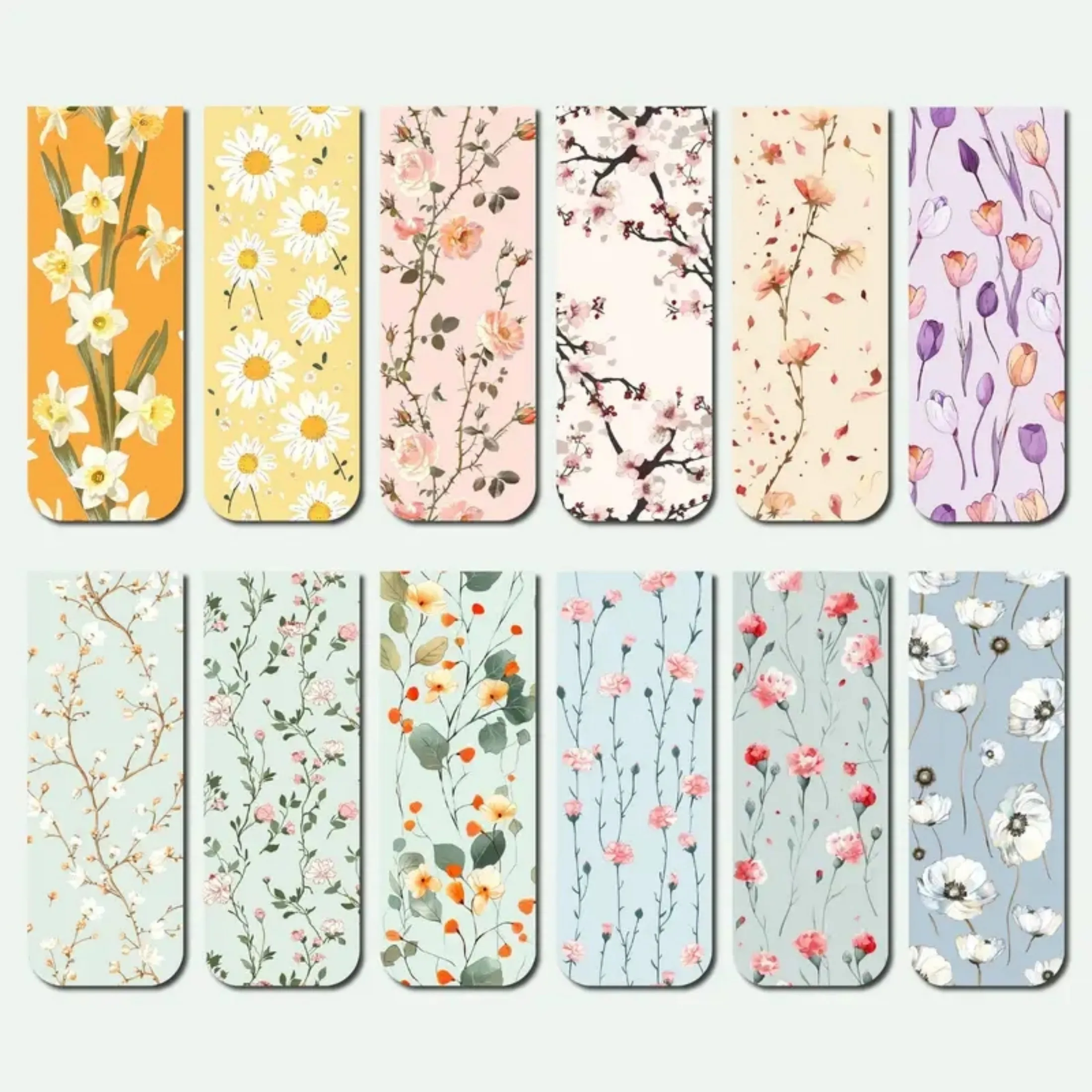 12pcs Floral Magnetic Bookmarks Set, Durable Paper Book Page Markers with Assorted Flower Designs for Reading and Books