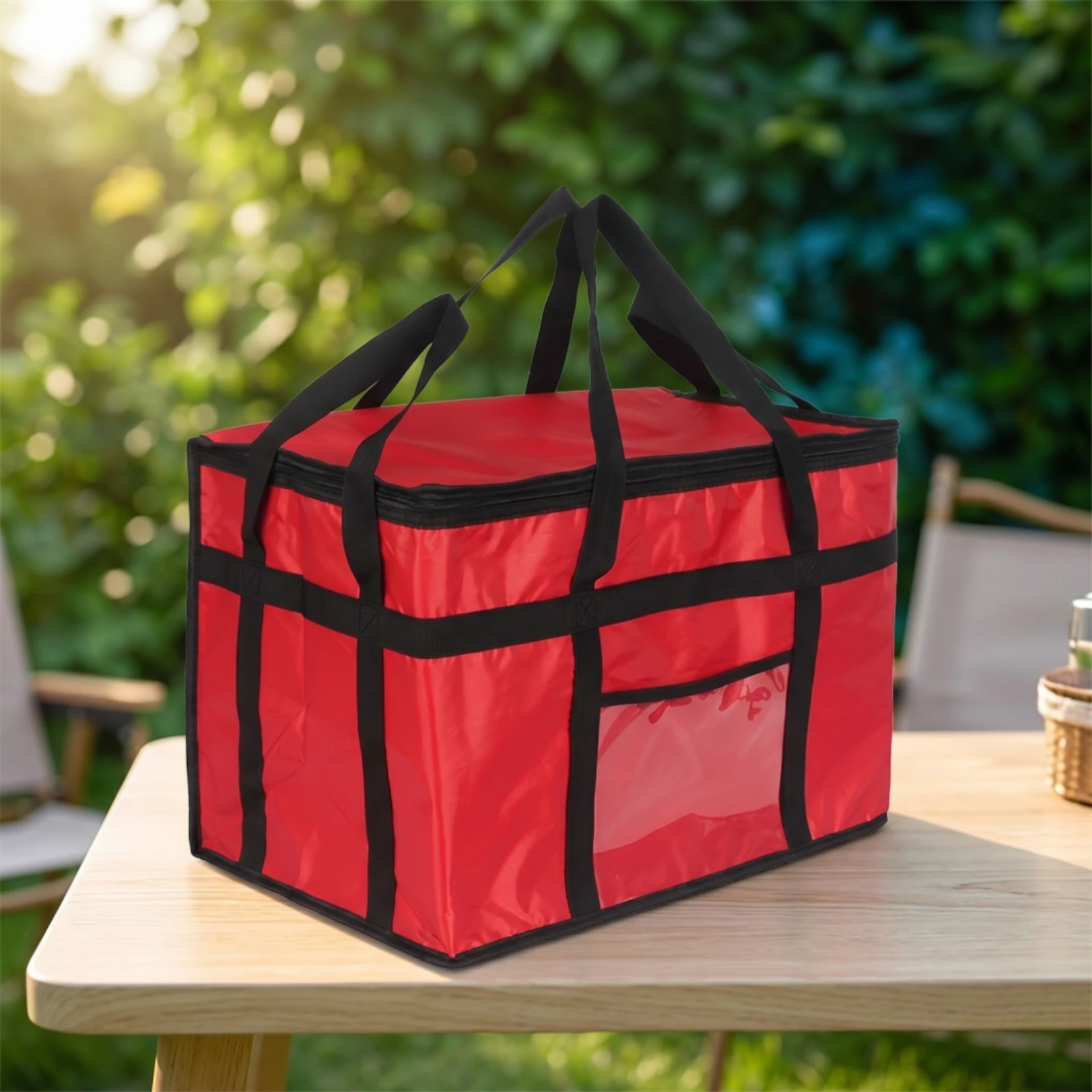 Insulated Food Delivery Bag Portable Insulated Bag with Pocket Zippered Reusable for Caterers, Grocery Shopping, Picnics