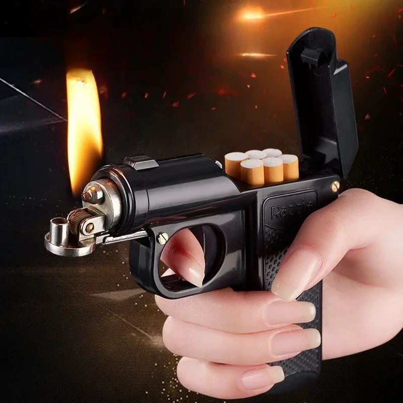 

Handheld Open Flame Igniter Retro Grinding Wheel, One Click Ignition With Built-in Cigarette Box Suitable For Gifting to Friends