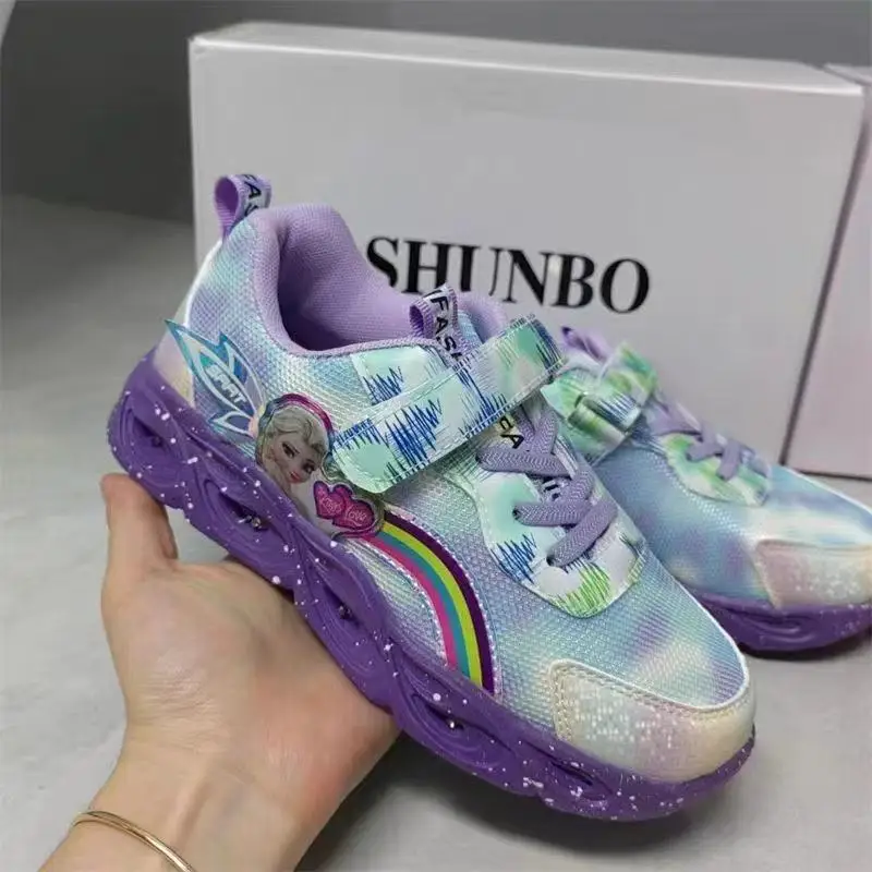 

r‌eal pictures 2025 new autumn Elsa princess cartoon Frozen lighting girls board shoes kids children's Casual Shoes Flats