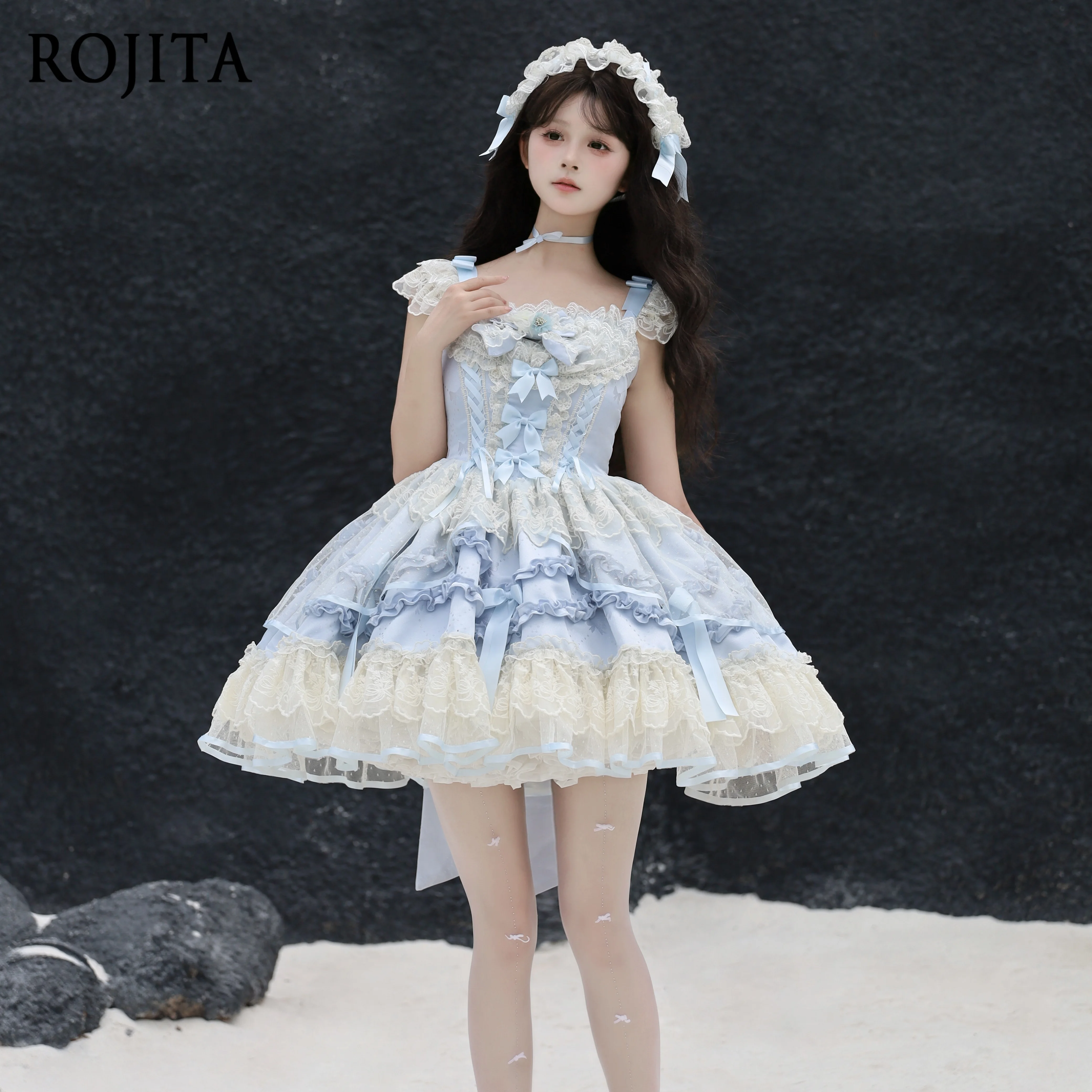 Birthday Dresses Daily Lolita Dress for Women 2026 New Ballet Style JSK Strap Dress Summer Blue JSK Strap Dress + Blue Train