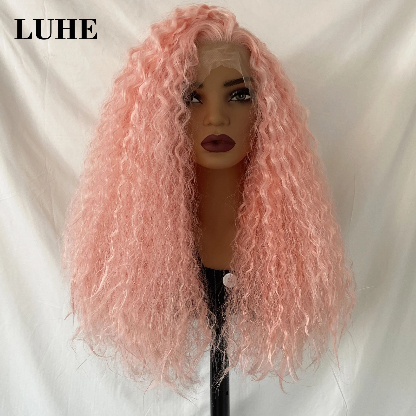 Pink Blonde Kinky Curly Synthetic Hair Wig 13x3 Lace Front Wigs for Black Women Cosplay Brown Long Loose Curly Lace Frontal Wigs