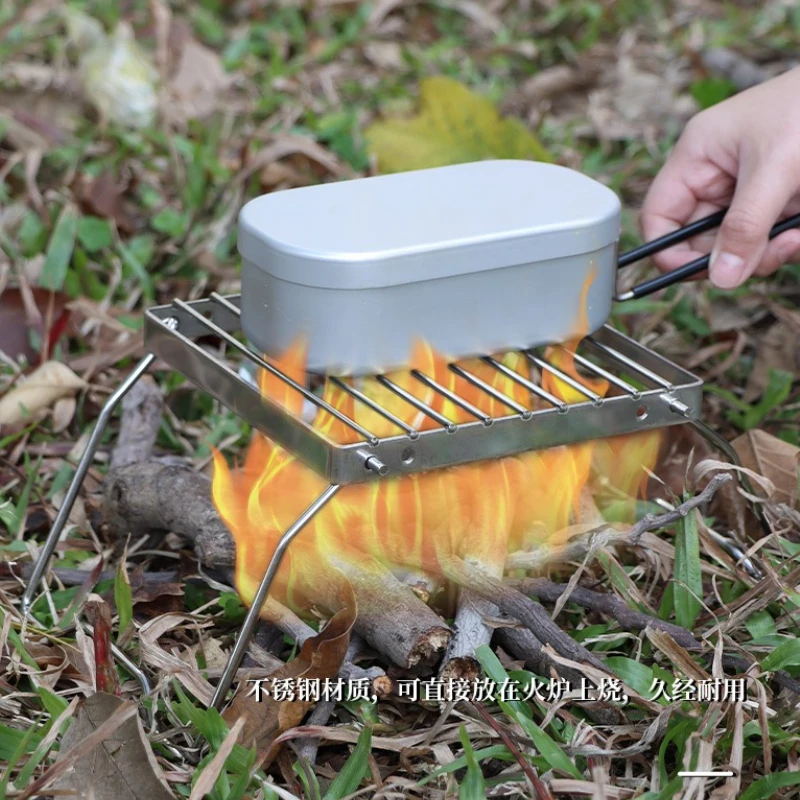 Rejilla para barbacoa al aire libre, rejilla para parrilla portátil plegable de acero inoxidable, bandeja para parrilla, soporte para hervidor, Mini barbacoa con rejilla a rayas