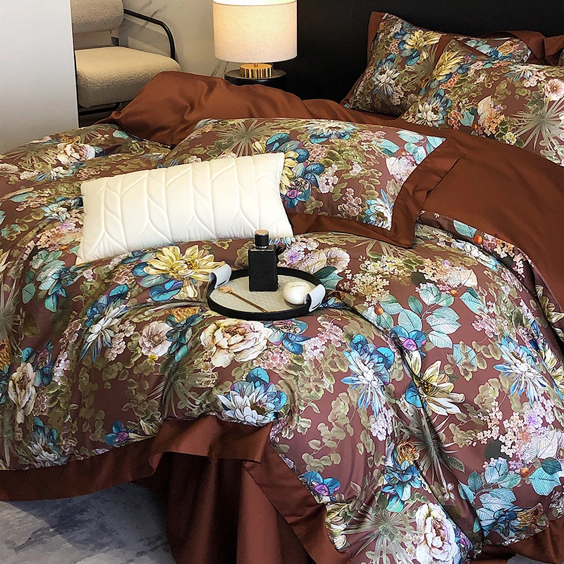 Bedding Sets Luxury Flowers Printing Home Textile 4PCS Oil Painting Style Egyptian Cotton Duvet Cover Bed Sheet Pillowcases